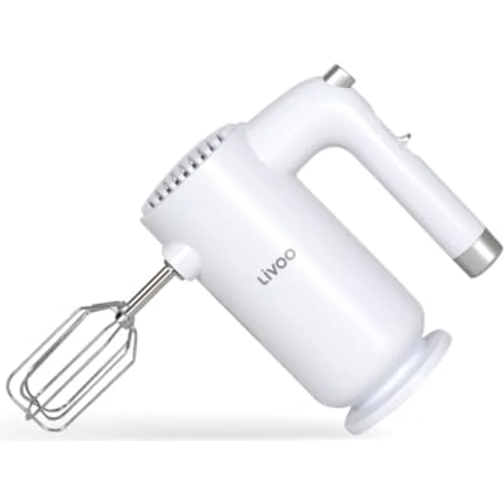 Livoo DOP243W, elektrischer Handmixer mit 250 W Leistung, 5 Geschwindigkeitsstufen, ergonomischem Griff und spülmaschinenfesten Schneebesen, weiß