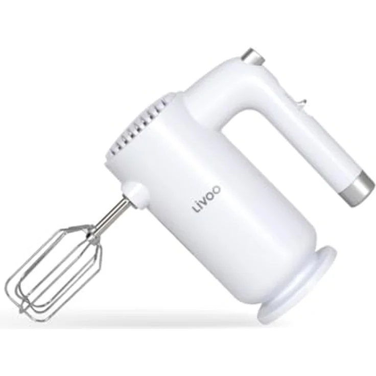 Livoo DOP243W, elektrischer Handmixer mit 250 W Leistung, 5 Geschwindigkeitsstufen, ergonomischem Griff und spülmaschinenfesten Schneebesen, weiß – Bild 1