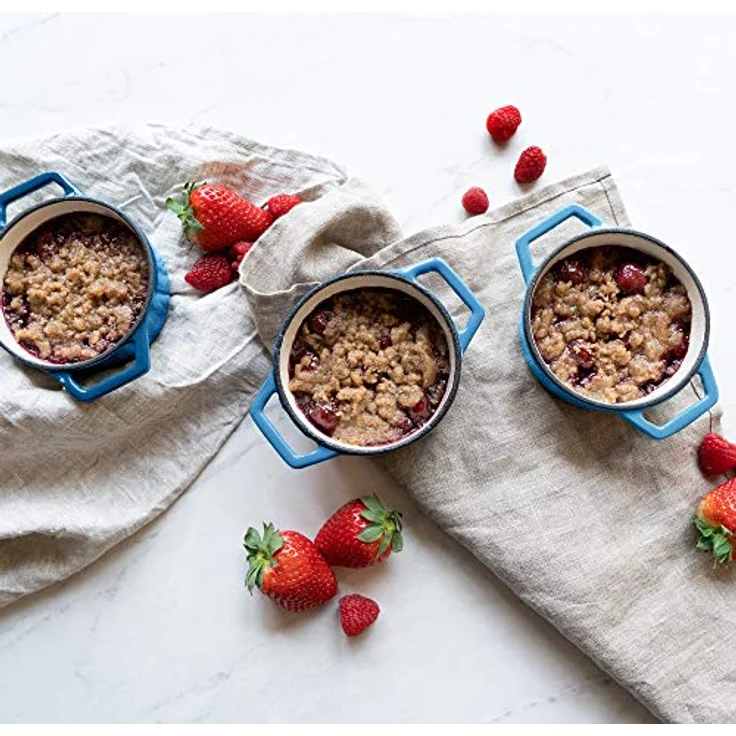 Navaris Mini Cocotte Set - 4x Gusseisen Mini Topf Blau - Ofenfest bis 260°C - Optimale Wärme Distribution - Mini Auflaufform mit Deckel - Kleine Dessert Töpfe – Bild 5