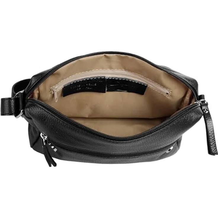 Samantha Look Umhängetasche, echt Leder, Made in Italy, 22 cm x 18 cm, verstellbarer Schulterriemen, 4 Fächer, schwarz – Bild 6