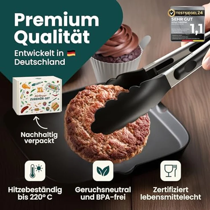 Krustenwerk Airfryer Zubehör Set, 13-teilig mit exakter Passform für Ninja AF400EU, Hitzebeständiges Silikon, 150 Rezepte E-Book – Bild 4