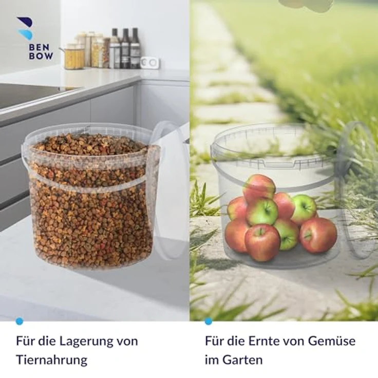 BenBow Eimer mit Deckel 10l transparent 1x 10 Liter - lebensmittelecht, stabil, luftdicht - Aufbewahrungsbehälter aus Kunststoff, mit Henkel - leer – Bild 5