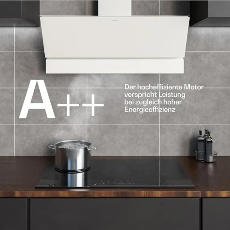 Klarstein Velaire Dunstabzugshaube 90 cm, kopffrei, 820 m³/h Boost, A++ Energieeffizienz, Touch-Bedienung, LED-Beleuchtung, leise, Aluminium- & Aktivkohlefilter, weiß – Bild 5