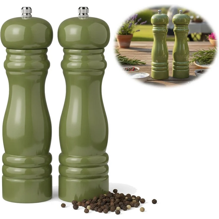LS-LebenStil Salz-/Pfeffermühle Set iB Laursen, manuelles Keramikmahlwerk, 2 Stück, grün, 21x5cm, stufenlos einstellbar