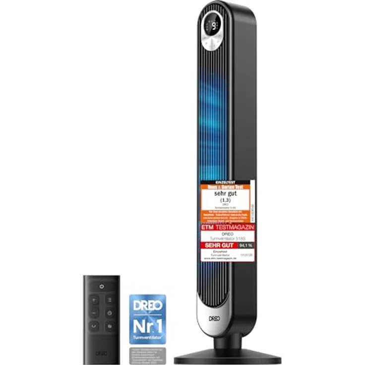 DREO DC Motor Turmventilator, leiser 42 Zoll Ventilator mit 11M Windentfernung, 9 Geschwindigkeiten, 4 Modi, 90° Oszillation und 12H Timer für Schlafzimmer – Bild 1
