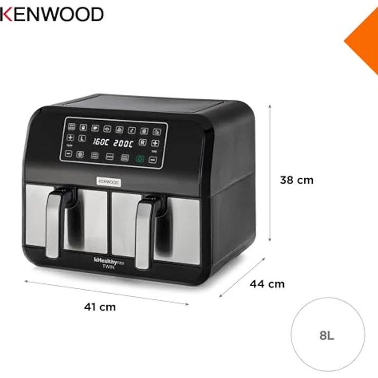 Kenwood kHealthy Fry Twin Airfryer, 8L (2x4L), Dual Cook & Sync Finish Funktion, Touch-Display, 8 Programme, Antihaft, 200º, Timer & Dörrfunktion, Heißluftfritteuse - Preisvergleich – Bild 5