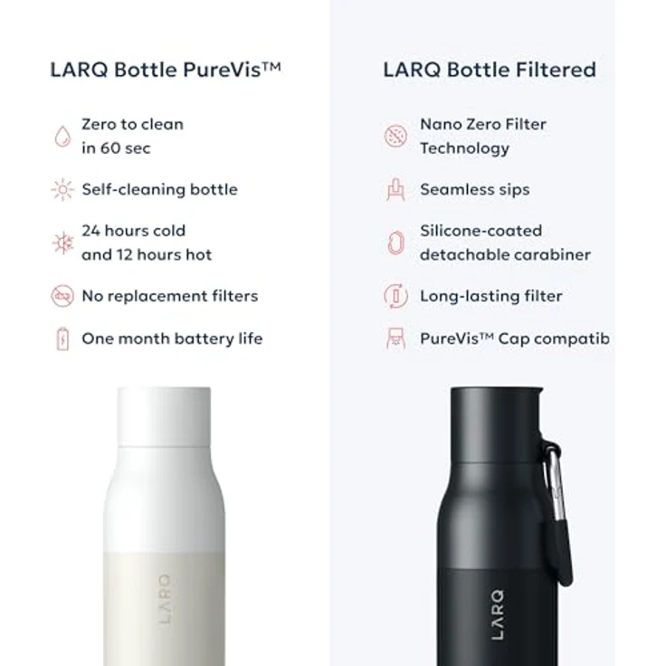 LARQ Trinkflasche selbstreinigend PureVis isoliert 500 ml Granit weiß – Bild 7