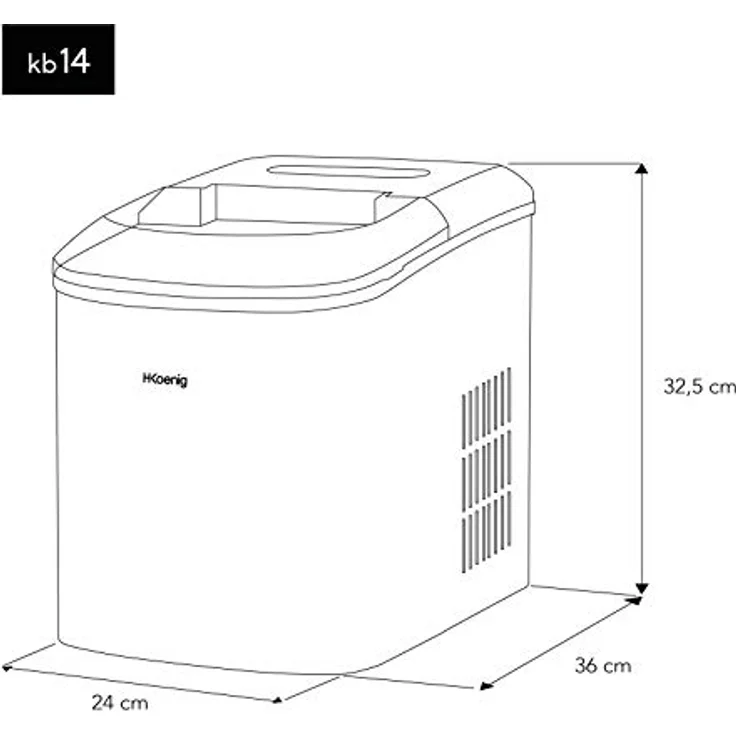 H.Koenig KUB14 Eiswürfelbereiter, 12kg in 24h, 2 Eiswürfelgrößen, Automatisch, Elektrisch, Kompakt, Tragbar, Leise 1L, Schneller Eiswürfel in 9min fertig, Eiswürfelschaufel, Edelstahl, silber – Bild 5
