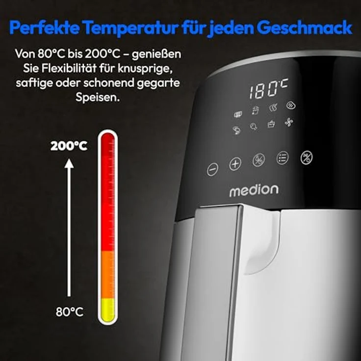 Medion® Heißluftfritteuse P40 L MD 13030, 1500 W, 100 Rezepte in der Life+ App, 4,7 Liter Fassungsvermögen, weiß – Bild 5