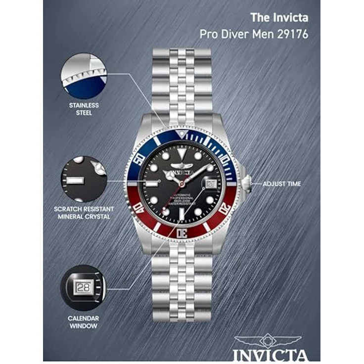 Invicta Pro Diver Automatikuhr, Edelstahl Herren Armbanduhr mit schwarz Zifferblatt, 42mm, 20 bar wasserdicht – Bild 4