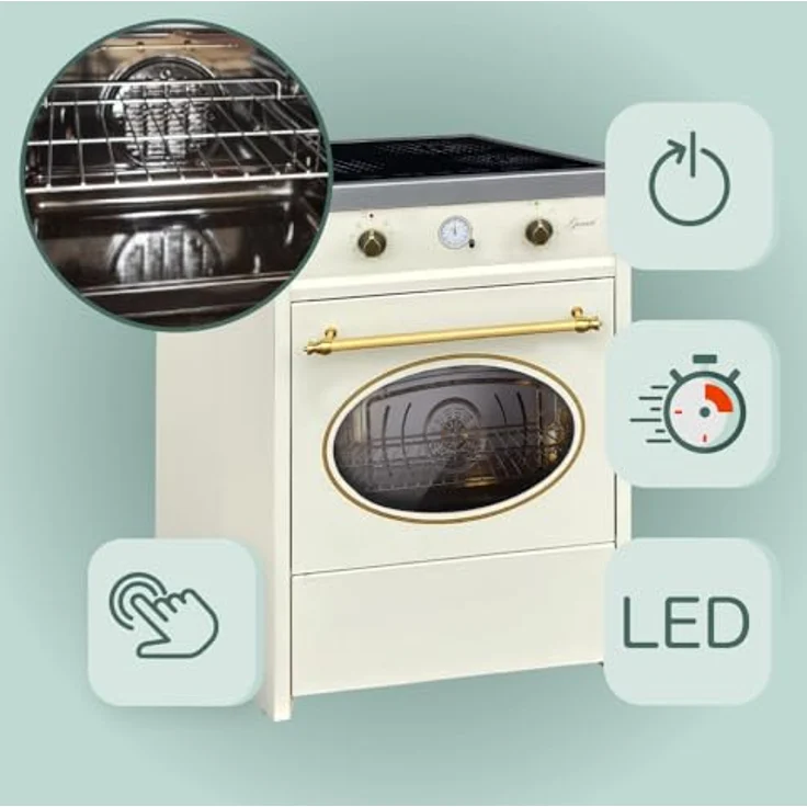 Gurari Induktionsherd mit Backofen 60 cm GCH E 612 Cr r + Grillplatte aus Gusseisen | Standherd Induktionskochfeld 4 Kochzonen | Heißluft | Grill | Creme – Bild 3