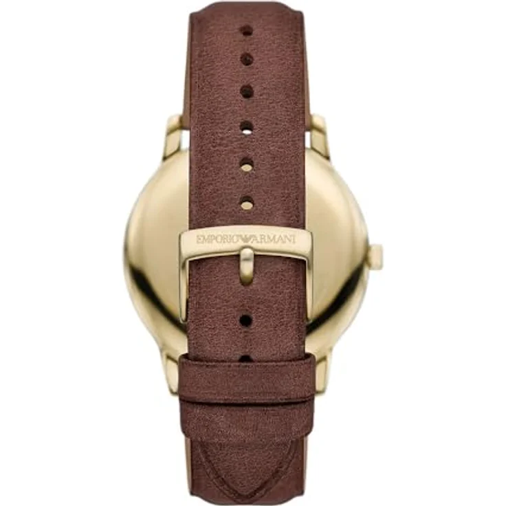 Emporio Armani AR11610, Herrenuhr aus Edelstahl mit goldenem Gehäuse, braunem Lederarmband und cremefarbenem Ziffernblatt, Quarzwerk, 42 mm Durchmesser – Bild 5