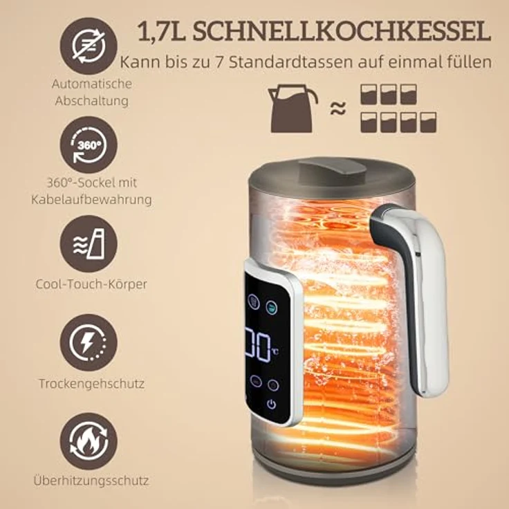 HOMCOM Kocher-Toaster-Set, 2-Schlitz-Toaster mit 2200 W, LED-Touchscreen, Schwarz, inkl. Wasserkocher 1,7 L – Bild 3