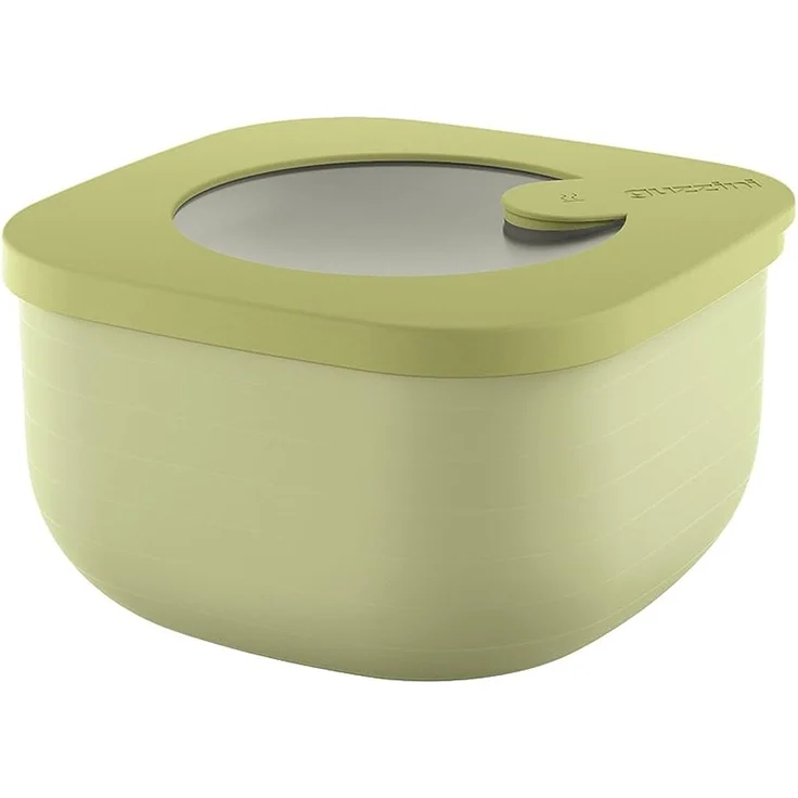 Guzzini - Kitchen Active Design, STORE&MORE BIO, Dicht schließende niedrige Dosen für Kühlschrank/Gefrierschrank/Mikrowelle (S) - Avocadogrün, 12,2 x 12,2 x h6,8 cm | 450cc - 170719253