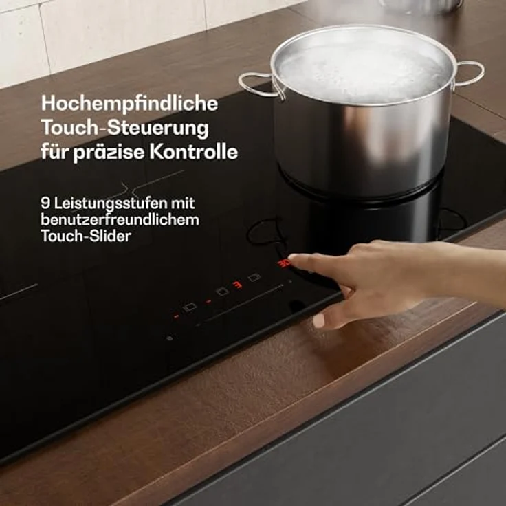 Klarstein Velaire Induktionskochfeld 80cm, 3 Zonen, 5500W Boost, Touch-Slider, Timer, Kindersicherung, Glas, minimalistisches Design – Bild 5