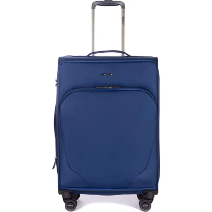 Stratic Mix Koffer Weichschale Reisekoffer Trolley Rollkoffer mittelgroß, TSA Kofferschloss, 4 Rollen, Erweiterbar, Größe M, Blau