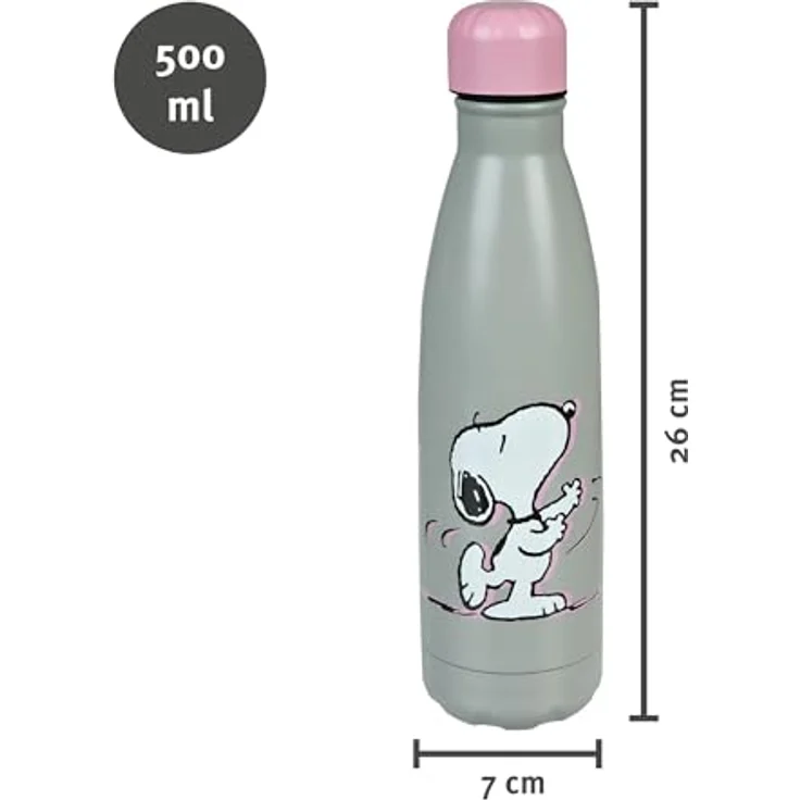 Undercover Snoopy Edelstahl Isolierflasche, doppelwandig, 500ml, auslaufsicher, für Mädchen, ideal für unterwegs – Bild 2
