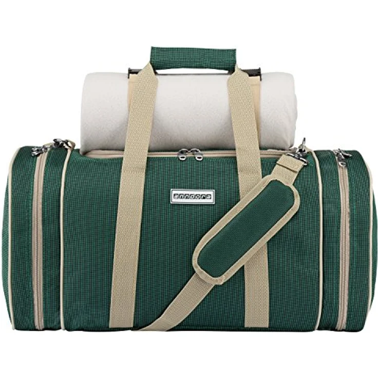 Anndora Picknick Kühltasche Decke Geschirr Besteck 4 Personen dunkelgrün beige – Bild 2