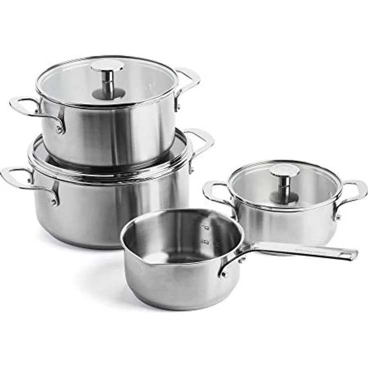KitchenAid Stainless Steel 7-teiliges Kochgeschirr-Set, 3-lagige Antihaftbeschichtung, induktionsgeeignet, backofenfest, spülmaschinenfest, silber - Preisvergleich