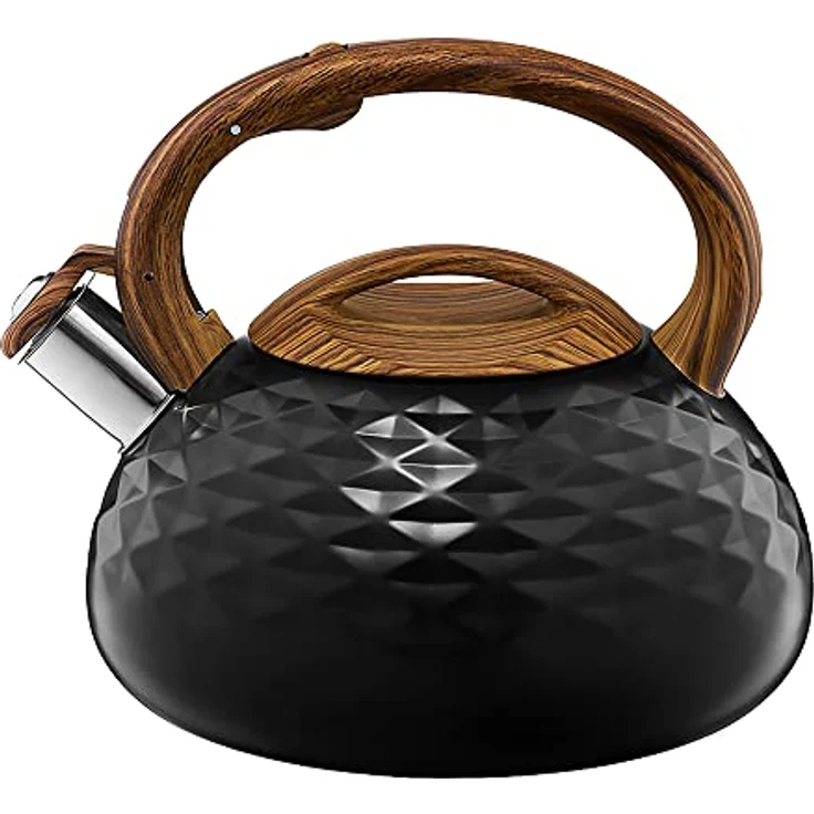 AMBITION Wasserkessel Golf 2,3 L schwarz mat 21,5 x 24 x 19,5 cm geometrisches Muster Pfeifkessel Flötenkessel Wasserkocher Teekessel Induktion – Bild 1