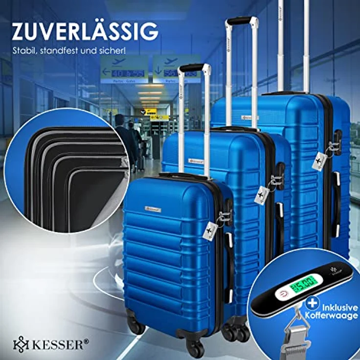 KESSER® 3tlg. Hartschalenkofferset Hartschalenkoffer Reisekoffer Set Reisekofferset Trolley Koffer Inkl. Kofferwaage + Gepäckanhänger Rollkoffer Schloss 4 Rollen ABS-Hartschale Teleskopgriff M-L-XL – Bild 4