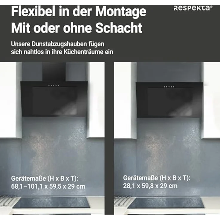 respekta CH 33060 WB, Motorhaube, Esse, Breite: 59.5 cm, Tiefe: 29 cm, Absaugung und Rückführung (mit zusätzlichem Rückführungsset), Weiß – Bild 8