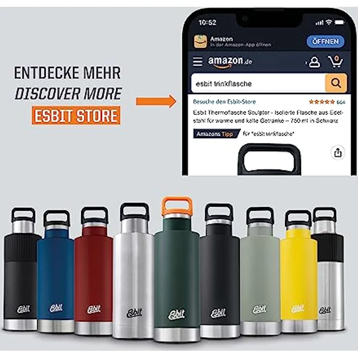 Esbit Isolierflasche SCULPTOR Standard Mouth 1,0 L stahl m. Silikonmanschette – Bild 6