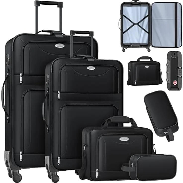KESSER® Reisekoffer Set 4-teilig, Trolley Kofferset mit 3-Ziffern-TSA-Schloss, 360° Rollen, Teleskopgriff, inkl. Kosmetiktasche und Handgepäck – strapazierfähige Stoffkoffer für Business & Reisen – Bild 1