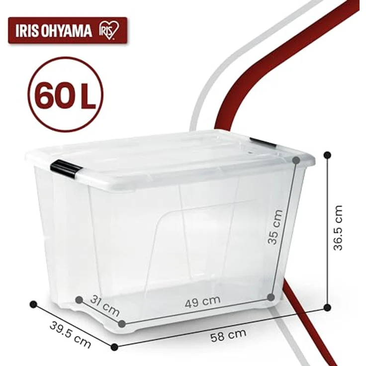 IRIS OHYAMA stapelbare Aufbewahrungsboxen mit Klickverschluss, Plastik, transparenter Deckel, 60 L, 2er Set – Bild 3