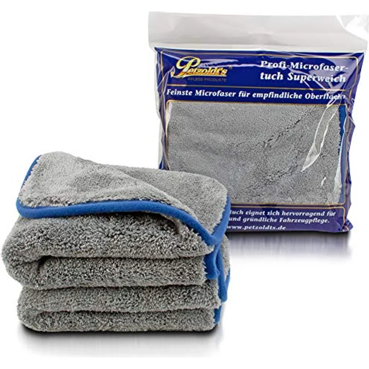 Petzoldt's Superflausch 3.1 Microfaser-Poliertuch, Trockentuch zur Autopflege, 3er Pack, optimale Saugfähigkeit, 44x44 cm, Profi-Qualität – Bild 1