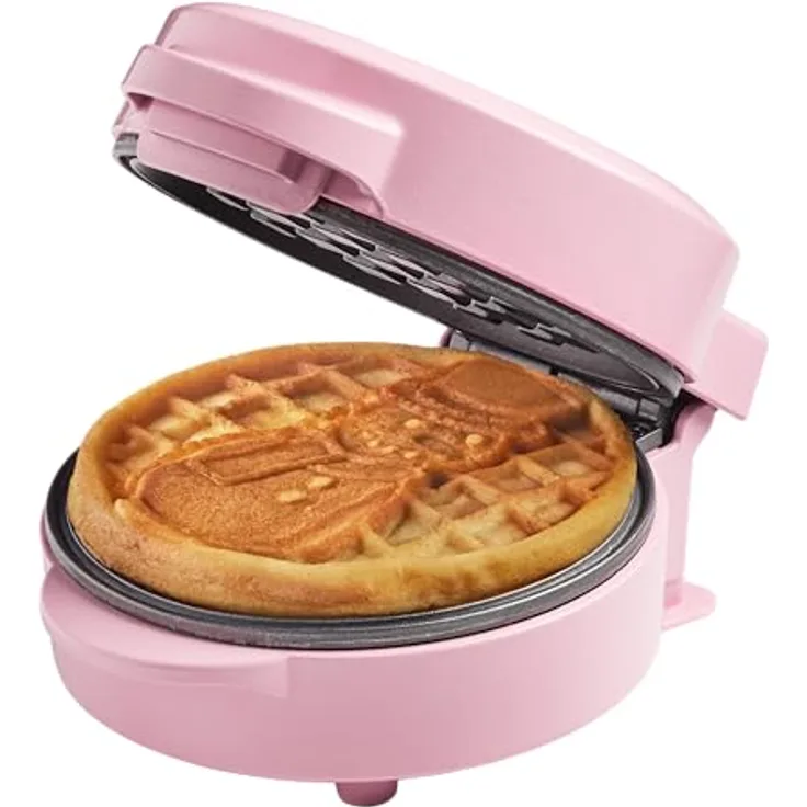 Bestron Mini-Waffeleisen mit Schneemann-Muster, kleiner Waffelmaker mit Antihaftbeschichtung, für Kindergeburtstage, Familienfeiern, Ostern oder Weihnachten, Retro Design, 550 Watt, Farbe: Pink