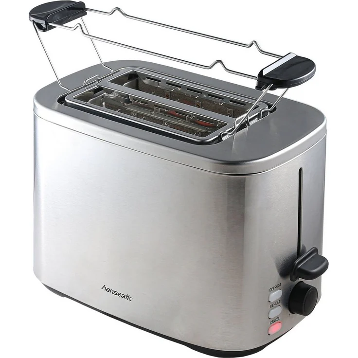 Hanseatic HT8007SD Toaster, 800 W mit 2 kurzen Schlitzen und Brötchenaufsatz, Edelstahlgehäuse mit 7 Bräunungsstufen