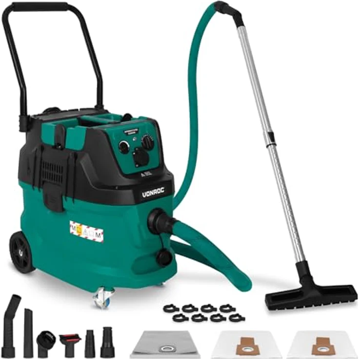 VONROC Nass-Trocken-Sauger M-Klasse, 1600 W mit 22 kPa Saugkraft, automatische Filterreinigung, HEPA H14, 40L Tank, beutellos, antistatischer Schlauch Ø35 mm – Bild 1