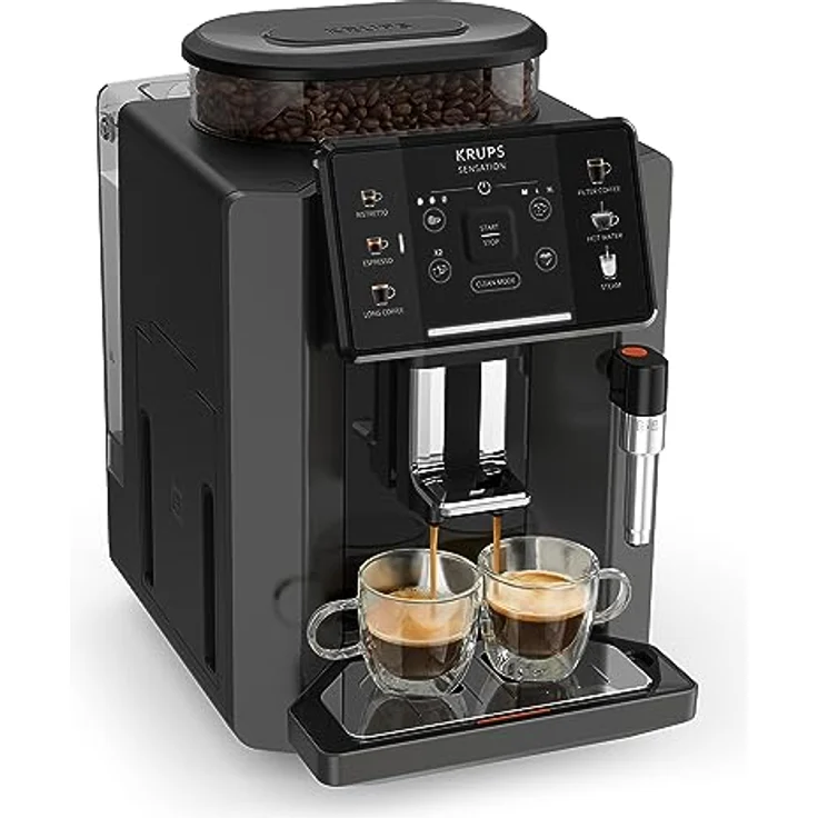Krups EA9108 Sensation Kaffeevollautomat | Brühgruppe aus Metall | Sensor-Touch Bedienfeld | farbige Getränkesymbole | 5 Getränkespezialitäten auf Knopfdruck | Filterkaffee-Funktion | Schwarz – Bild 1