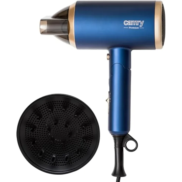 CAMRY CR2268 Haartrockner mit Ionisierungstechnologie, klappbarer Griff, mit Diffusor, Konzentrator, Etui, 1800 W