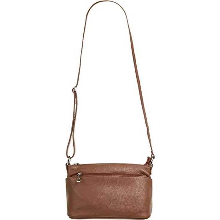 Cluty Umhängetasche, echt Leder, Made in Italy, 15 cm x 27 cm, mit 5 Reißverschlussfächern und verstellbarem Schultergurt – Bild 7