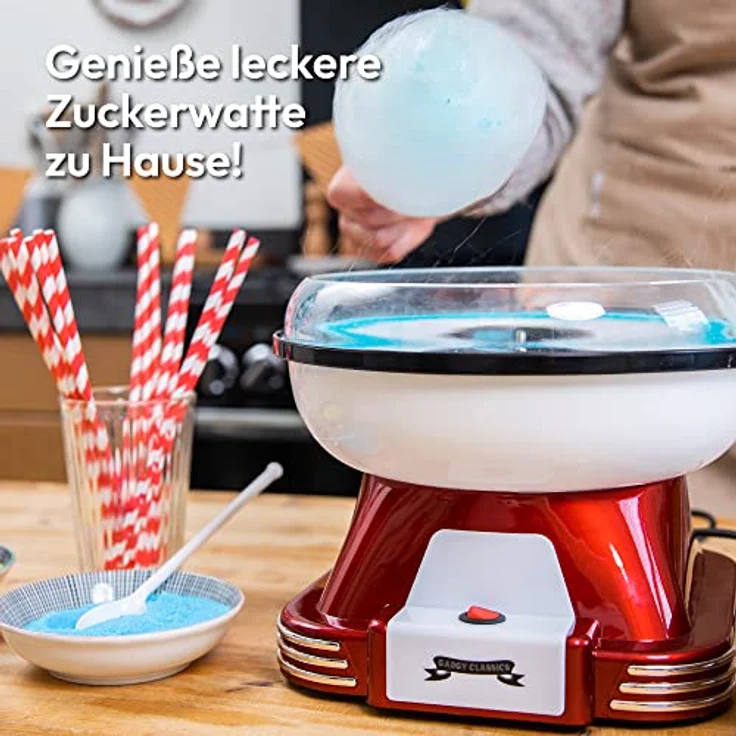 Gadgy Zuckerwattemaschine für Zuhause | Retro Cotton Candy Machine | mit Zucker oder Zuckerfreie Harte Süßigkeiten Bonbons zu Benutzen | 500W Rot Weiß – Bild 2