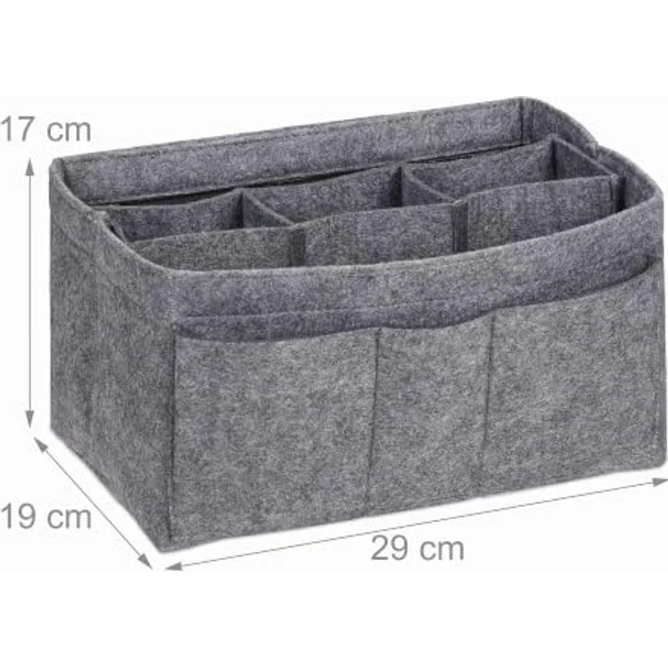 relaxdays Handtasche Taschenorganizer Filz, Größe M, dunkelgrau mit 4 Außentaschen und 3 Innentaschen – Bild 4