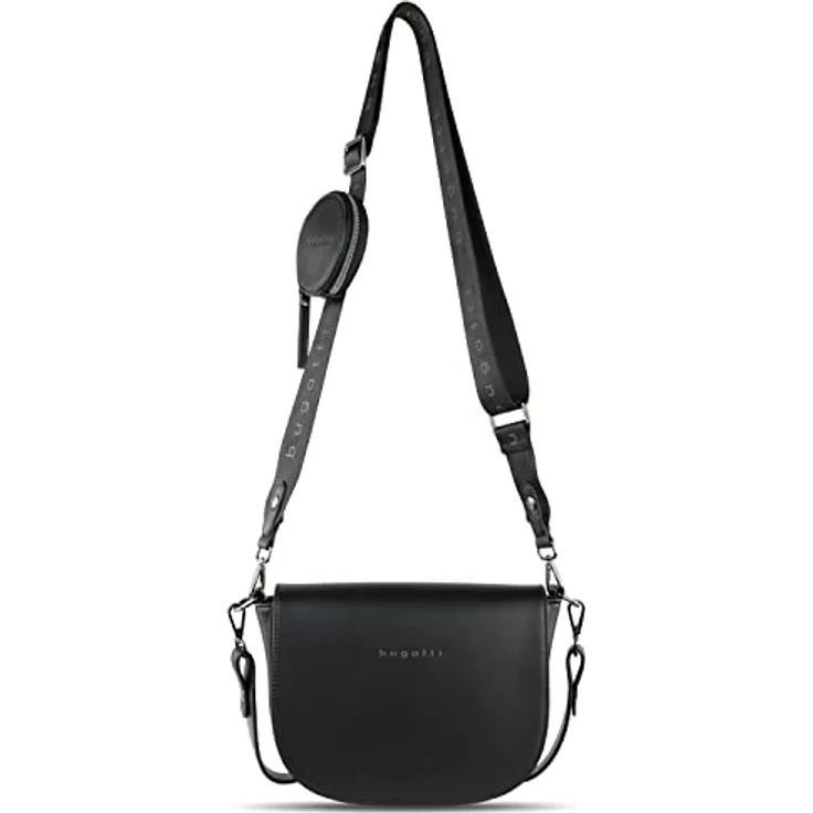 Bugatti Almata Schultertasche, elegante schwarze Handtasche mit verstellbarem Trageriemen und zusätzlichem Steckfach – Bild 1
