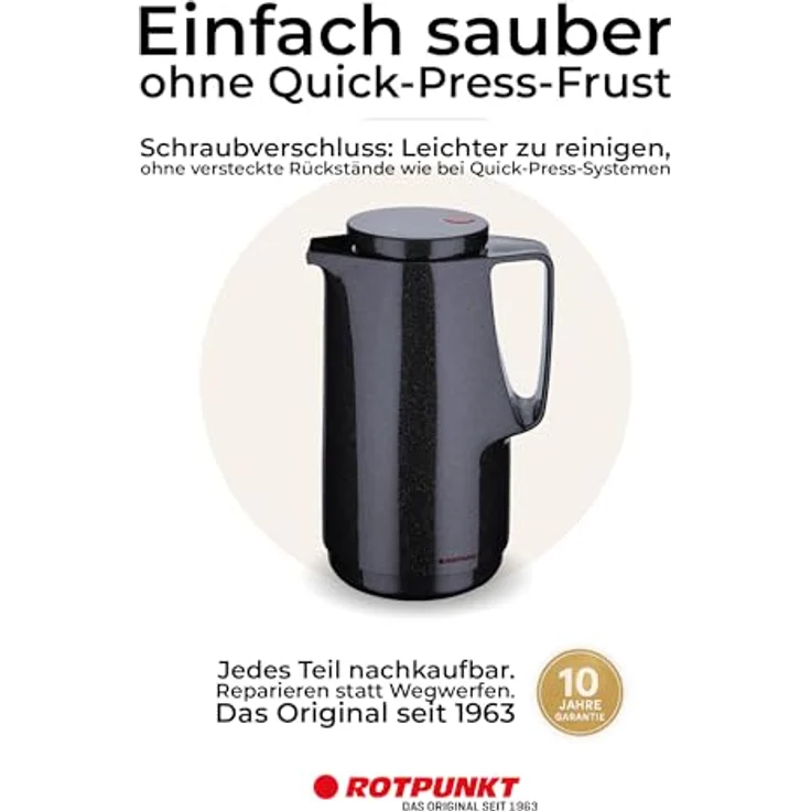 Rotpunkt 760-16-05-0 Isolierkanne 760 1,0L in Schwarz, Edelstahl, 20 x 10 x 10 cm – Bild 8