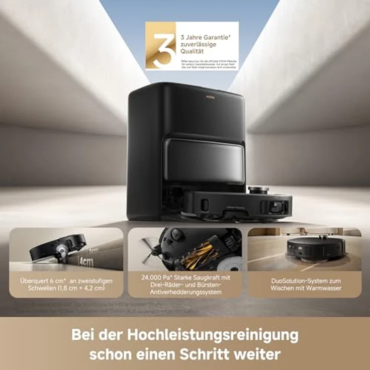Mova V50 Ultra Complete-Saug- und Wischroboter mit 24.000 Pa Saugkraft, Warmwasser-Wischen, FlexiRise-Navigation, schwarz – Bild 2