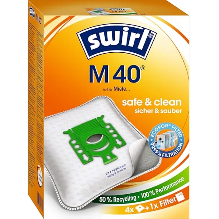 Swirl M40 MicroPor Plus, Staubsaugerbeutel mit Anti-Allergen-Filter und 100% Recyclingverpackung, 4 Stück – Bild 1