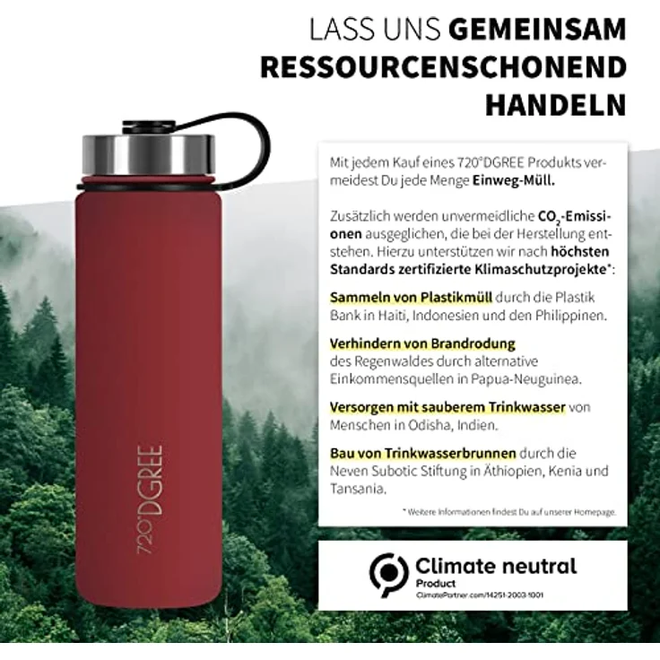 Trinkflasche Doppelwandig Edelstahl 710ml Isolierflasche m. Gratis Sportdeckel 720 DGREE noLimit imperial red – Bild 5
