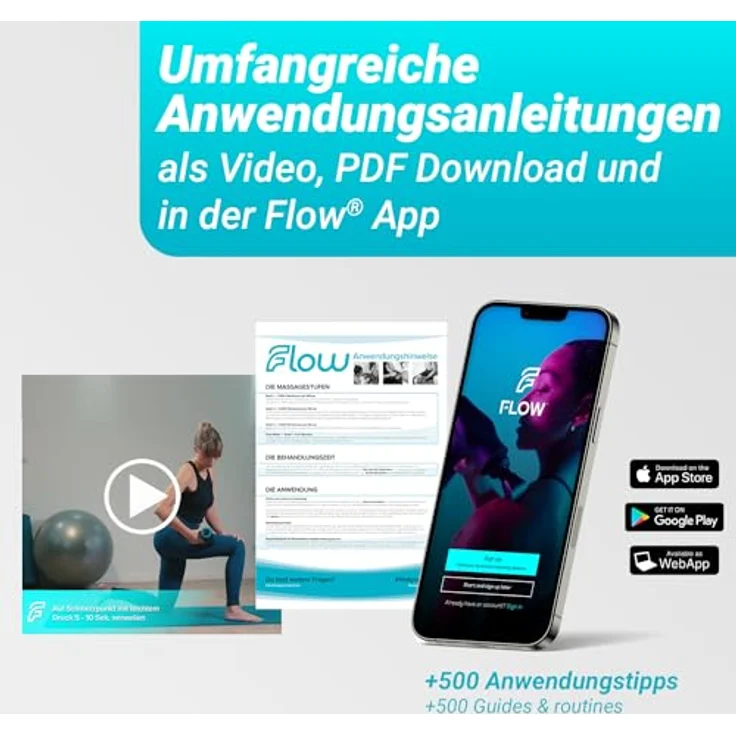 Flow FLOW® MOVE Massagepistole. TÜV zertifizierte Qualität mit 5 Massageköpfen & 4 Massagestufen USB-C Ladeanschluss 12mm Amplitude Ultra leise Massagegun Muskel Massagegerät Muskelpistole – Bild 2