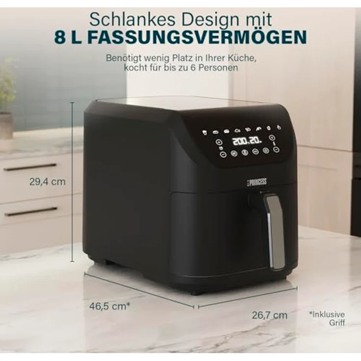 PRINCESS Heißluftfritteuse 182256 SlimFry, 2000 W, 8 l Volumen, digitales Bedienfeld, gesundes Frittieren ohne Öl – Bild 2