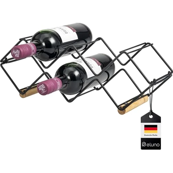eluno Weinregal für 5 Flaschen, aus Metall und Bambus, stapelbar, schwarz – Bild 2