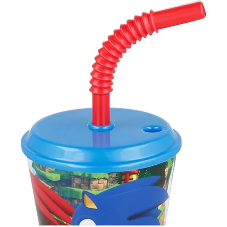 Sonic Trinkflasche Sonic the Hedgehog Speedy Trinkbecher, BPA-frei, 430 ml mit Klapp-Strohhalm, UV-beständig – Bild 4
