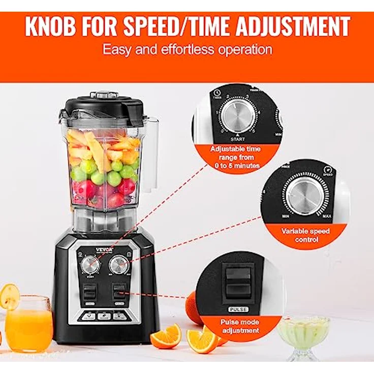 VEVOR Kommerzieller Standmixer HS-210D-US, 2200 W, 3-Funktionen, 2 L Kapazität, für gefrorene Getränke, Milchshakes und Smoothies, schwarz – Bild 4