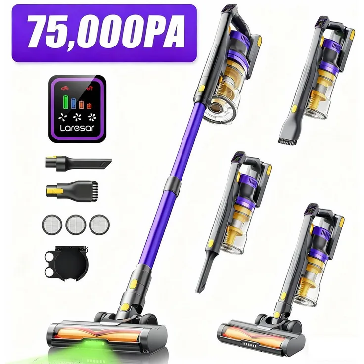 Laresar X11 Akku-Hand-und Stielstaubsauger, 75KPA Saugkraft, 60 Min Laufzeit, 550W, beutellos, intelligenter Touchscreen, abnehmbarer Akku, 1,5 L Staubbehälter