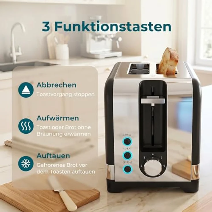 HOMCOM 2-Scheiben-Toaster, 7 Bräunungsstufen, Wärmerost, schwarz+siber, 930 W – Bild 4